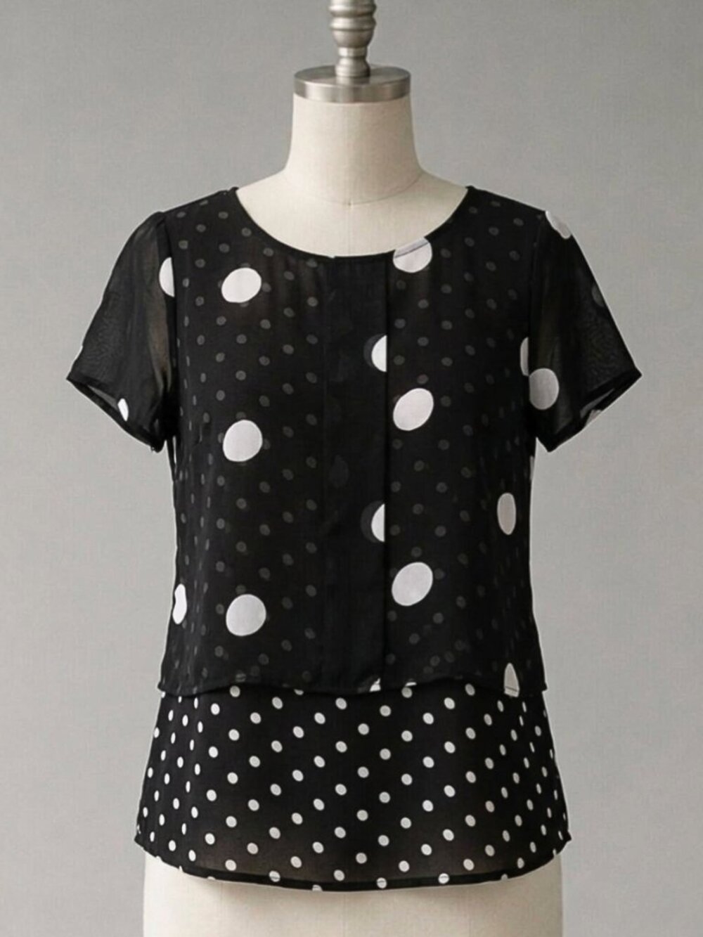 Allison Brittney Black & White Polka Dot Layered Sheer Blouse | Size M